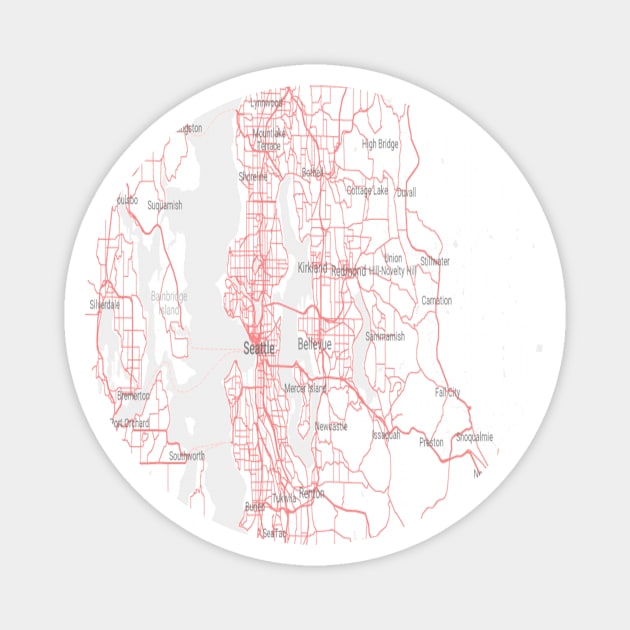 Seattle red & white map Magnet by Mapmania